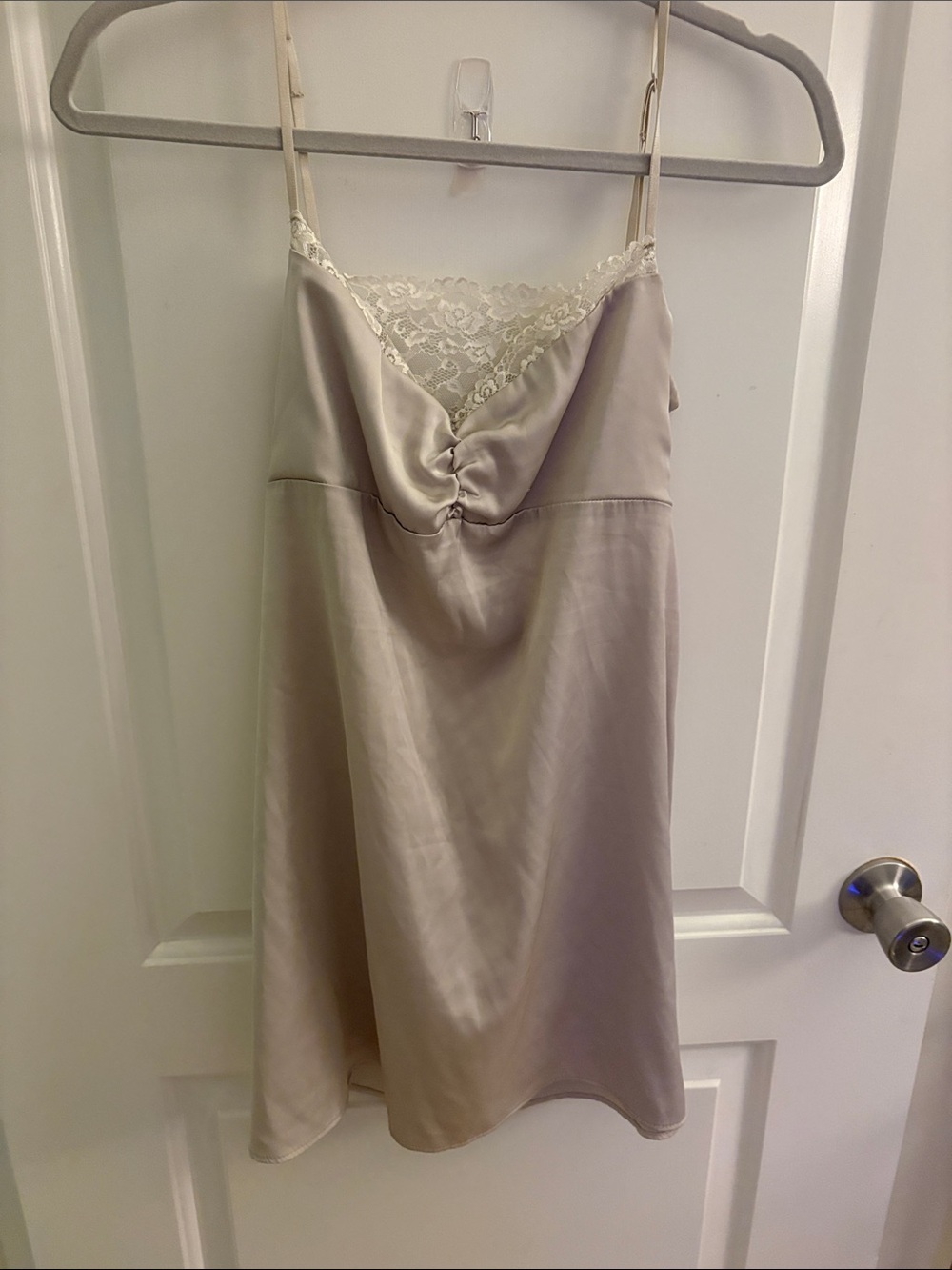Champagne Satin Lace-Trim Slip Dress